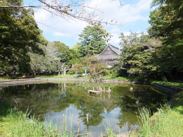奥の建物が伊賀越資料館です。_鍵屋の辻史跡公園
