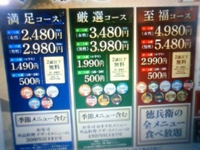 食べ放題料金表_にぎりの徳兵衛 イオンモール長久手店
