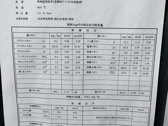 植木温泉郷 平山旅館
温泉分析表_植木温泉