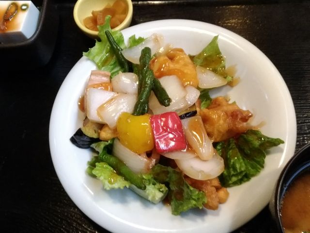 ランチの鶏の甘酢あんかけ。_魚民 鹿児島中央東口駅前店