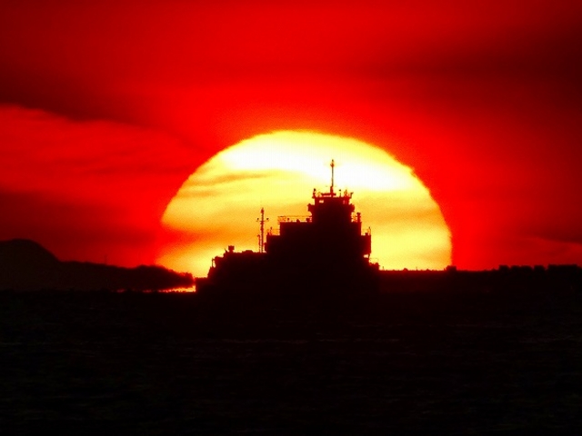 大阪湾の夕日_さきしまコスモタワー展望台