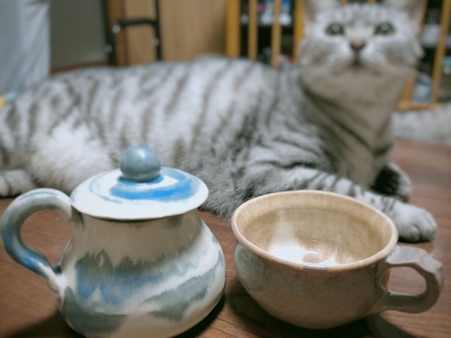 ティーカップと紅茶のサーブ用ティーポットです。_Art-Glaze田尻大沢窯