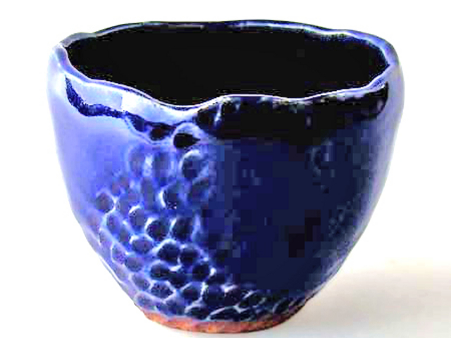瑠璃釉の青も鮮やかな湯呑_陶芸工房一閑
