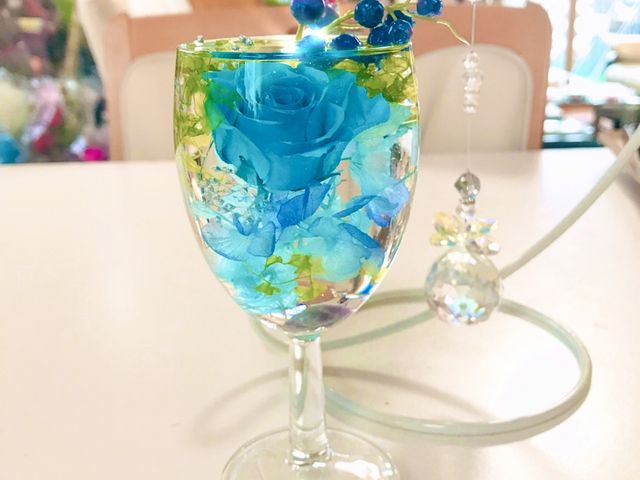 グラスアレンジ
ワイングラス_アトリエ Blue Rose
