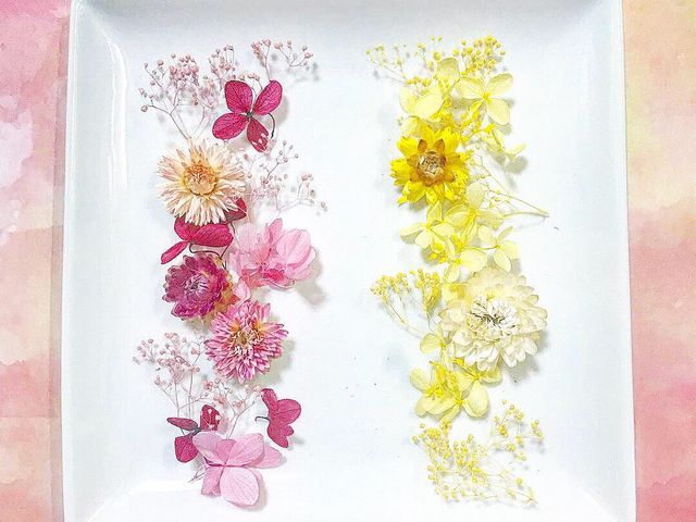 選んだお花をお皿にのせて、フラワーブッフェをしてみませんか♪この後、わくわく感と共にお花をボトルに詰めていきます♪_HappiNest×ハーバリウム(湘南茅ヶ崎)