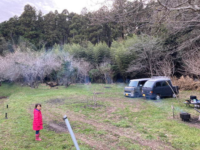 こんな感じで真ん中開ける様に駐車してくださいー_sotono花屋自然体験キャンプ場