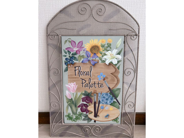 オリジナルデザインの教室看板(トールペイントで制作)_Floral Palette