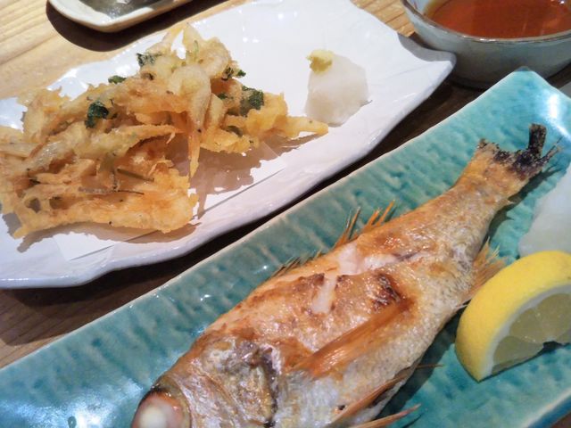 ノドグロ焼きと白エビ天ぷら_越乃国 魚菜料理 魚山人