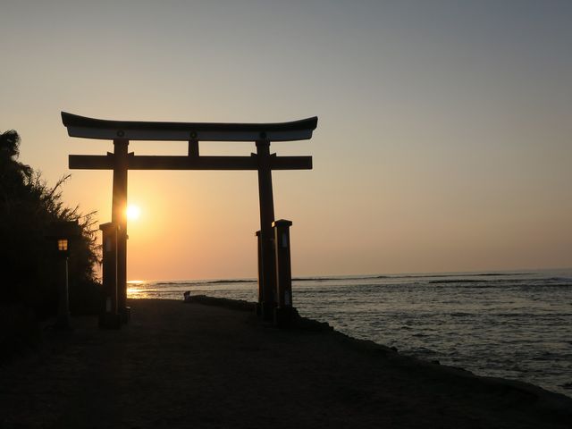 鳥居と朝日_青島神社