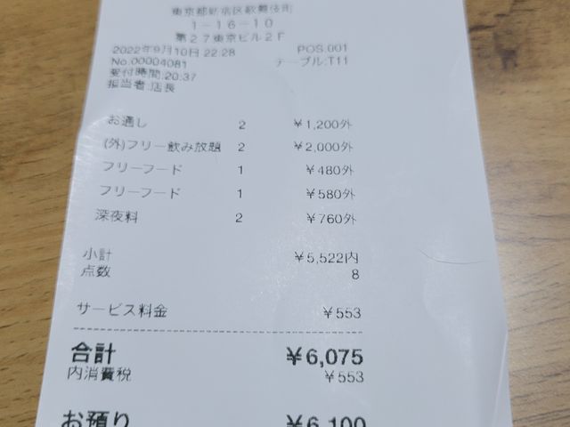 レシート_肉バル居酒屋 肉道 nikumichi 新宿東口店