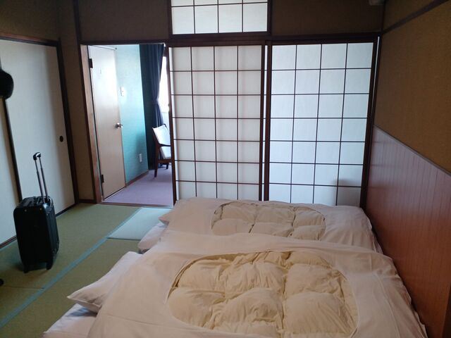 お布団の枕の直ぐ左手にトイレが有り…テンション急降下…_大江戸温泉物語 あわづグランドホテル