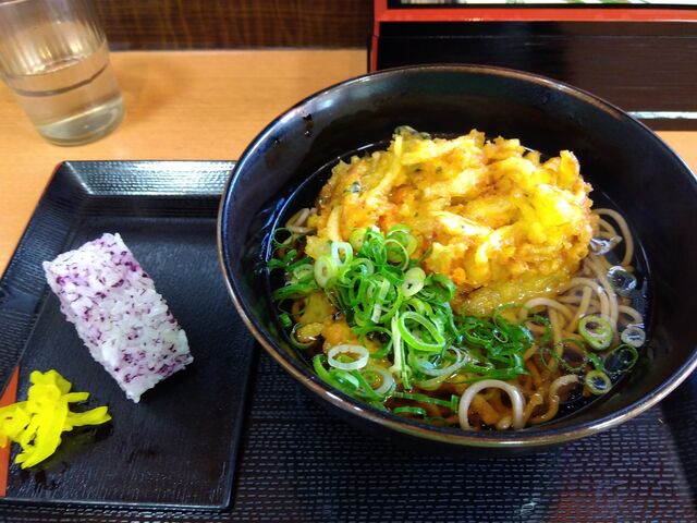 かき揚げ蕎麦とおにぎり。_麺座丹波橋