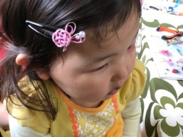練習用に作った水引をヘアピンにしたよ。_水引アクセサリー工房 金澤くるみ