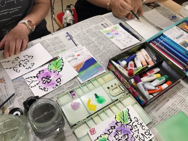 6月は紫陽花をテーマに描いてみました_中尾有里のアート教室