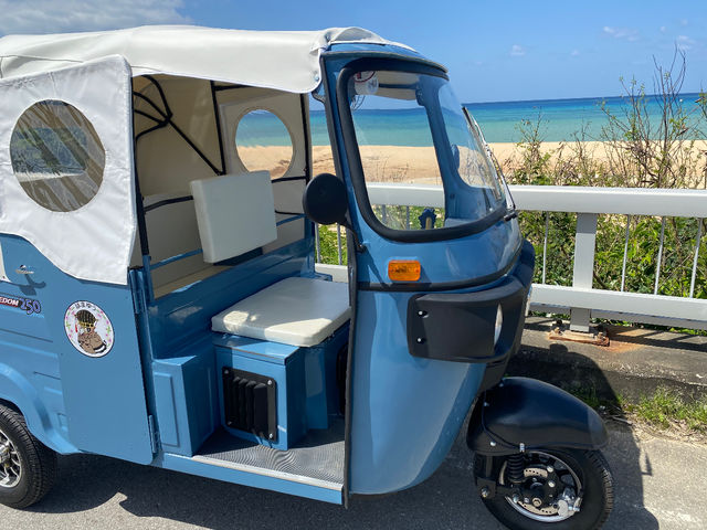 三輪車で先導します。
お連れの方が免許なくてもサービスで三輪車でコースをまわります。_はまゆうバギー体験ツアー