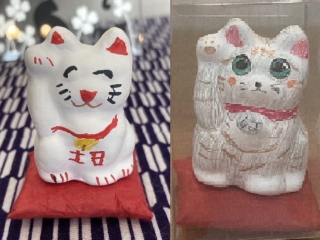 招き猫の絵付け体験、
お客様の作品です。_ねこまどや