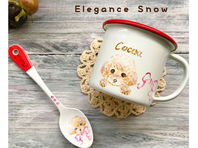 ほうろうペインティング
【体験レッスン】ワンちゃんマグカップ&スプーン_Elegance Snow*