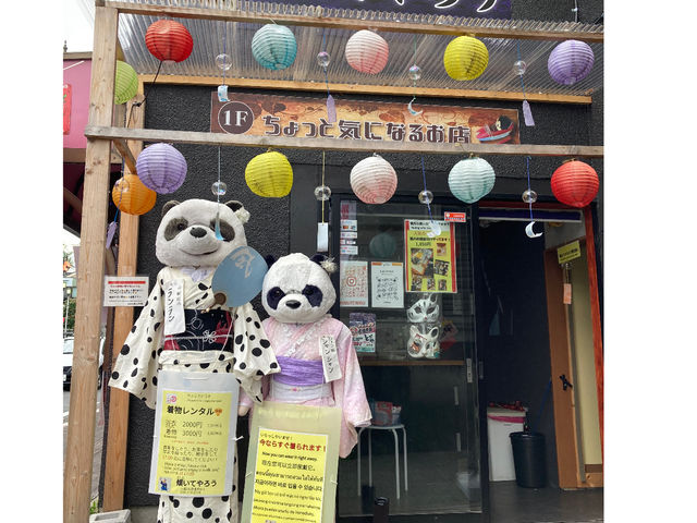 熊野神社を抜けてくるとパンダが待ってます!_着物レンタル小江戸ツアー(傾いてやろう)