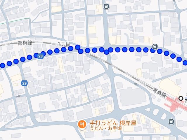 JR東青梅駅北口から竹田印店までの徒歩の経路_竹田印店