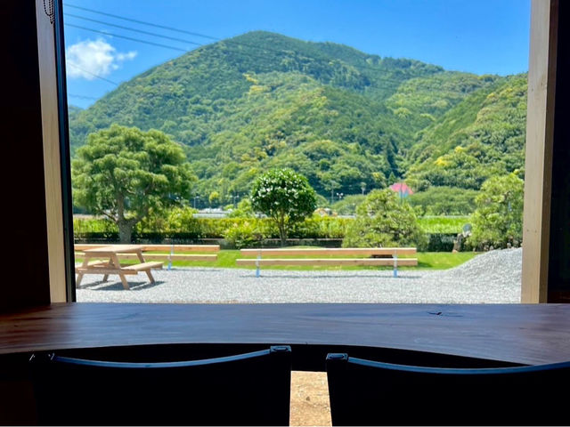 お庭や風景を一望できる、一枚板のカウンターでホッと一息。_free space 和田