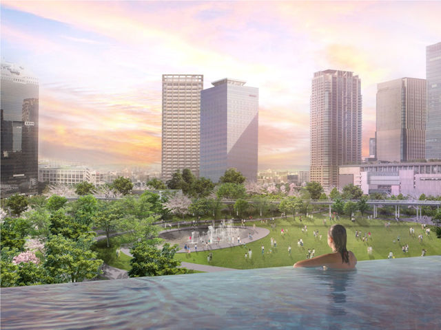 屋外温水インフィニティプール_うめきた温泉 蓮 Wellbeing Park