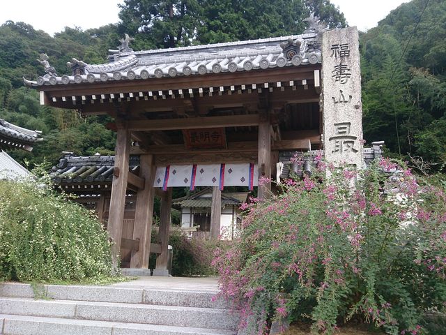 萩が境内を包み込み、全体像が写りませんが、入口はこんな感じです。手前に駐車場があります。_最明寺の萩