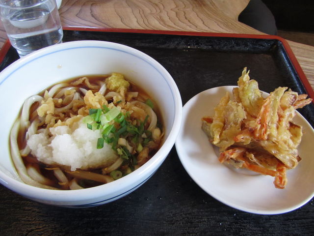 ぶっかけ(冷)と掻揚げ_ふるかわうどん