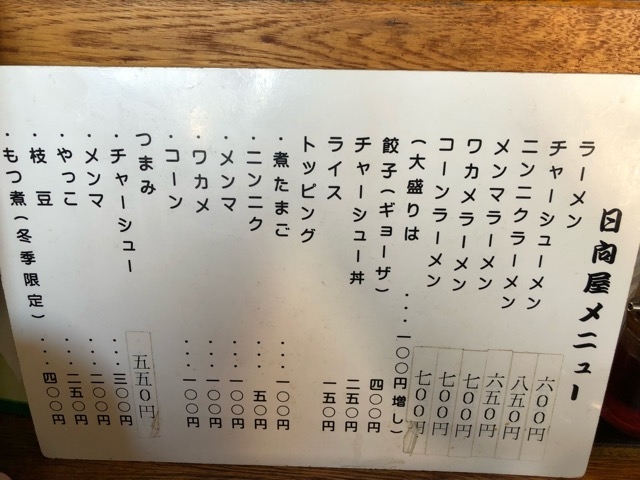 メニュー。_日向屋