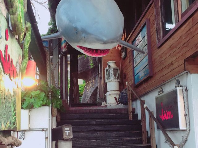 外にサメがいました!お子様はランチタイムしか、入れませんが、とても楽しめます!_STEAK HOUSE JAM