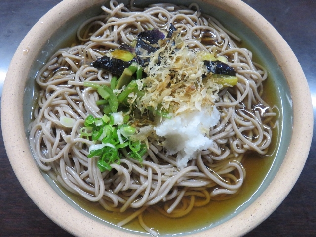 揚げ茄子オロシ冷やし蕎麦_カフェレストラン ぴくにっくらんち