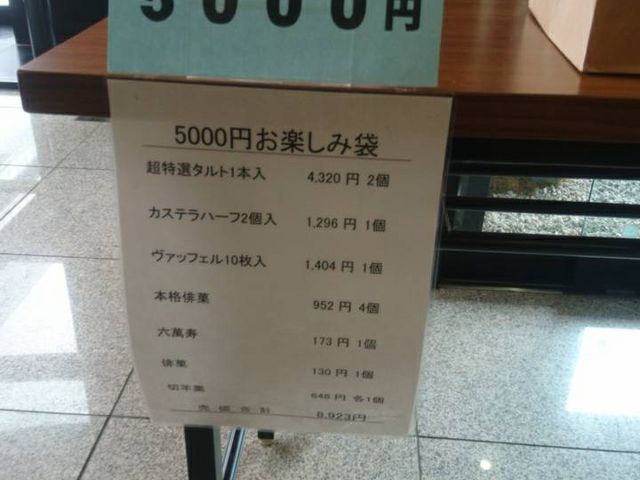 5000円で、9000円分程入ってます!超特選タルトも2本入り!_六時屋 本店