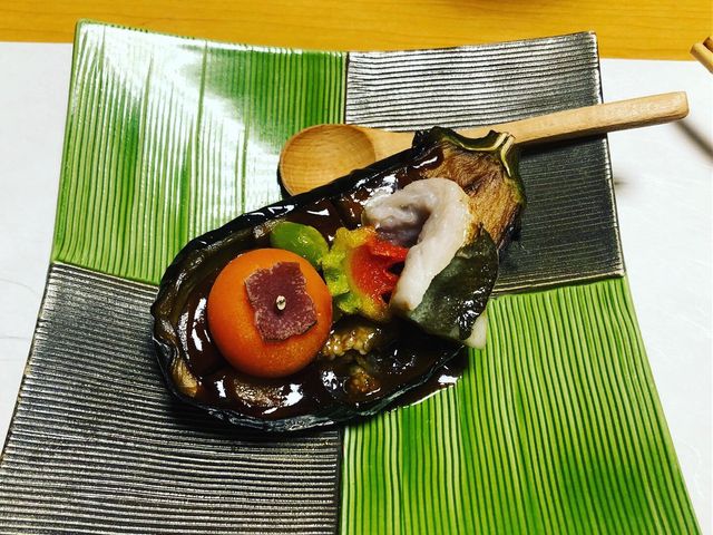 コースの中の一つ、茄子とカマス?が新鮮!!_四季彩 銀ノ塔