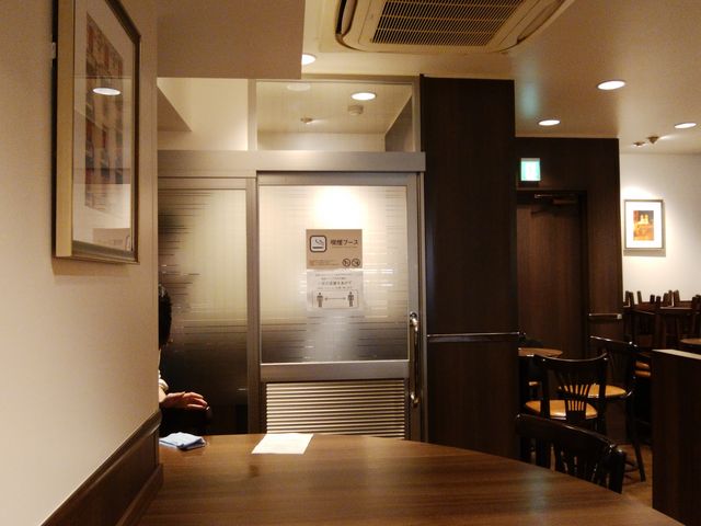 狭いですがあるだけマシです、喫煙ブース。_カフェ・ベローチェ 浅草橋店