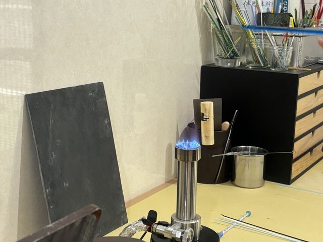 ガスバーナーとガラス棒_とんぼ玉工房ボンジュック