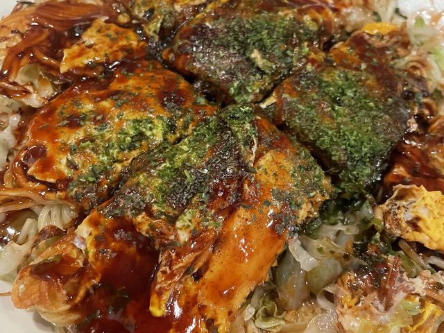 ネギ府中焼き ガーリックがよくきいてました_お好み焼き鉄板焼き 田吾