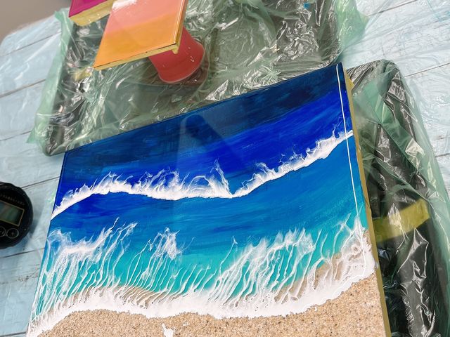 ヒートガンを使い波を描くと素敵なパネル完成です♪_くくる屋 kukuru_ya