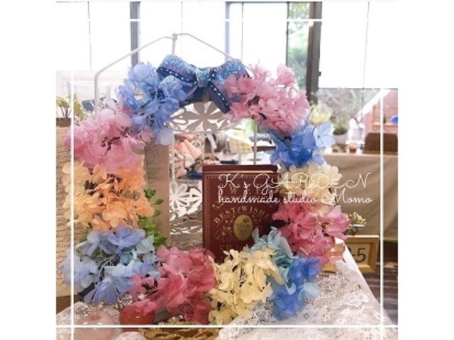 プリザーブドフラワーリース作り(小学一年生女の子の作品)_K's GARDEN〜handmade studio Momo〜