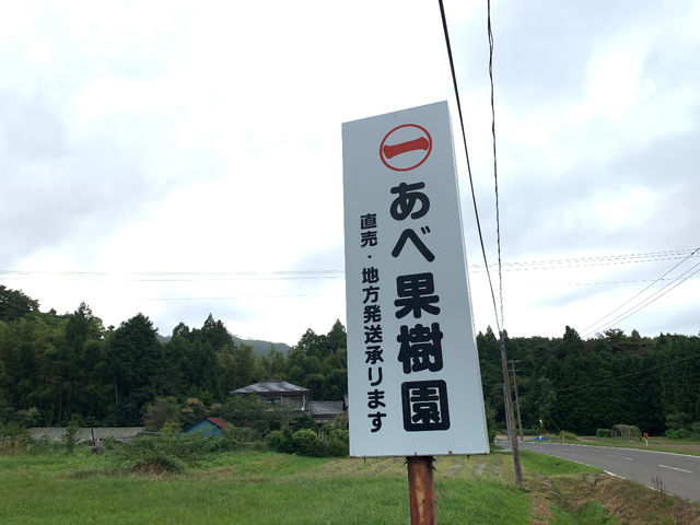 看板横に空き地があるので、そこに駐車してください。_阿部果樹園