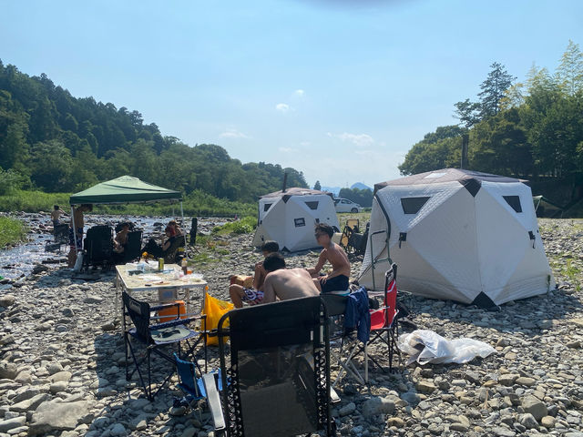 大自然の河川でのバーベキュー_錦江閣リバーサイドBBQテントサウナ