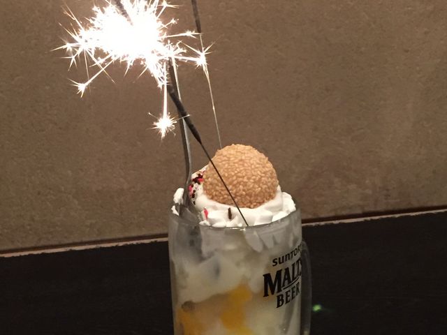 アイスの上には、ほんのり温かいごま団子!
花火の演出に、テンションマックス^ ^_喰龍