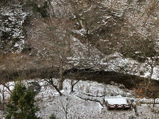 五百川渓谷2(客室から見た翌朝の景観)昨晩からの雪でうっすら雪化粧していました。_五百川渓谷