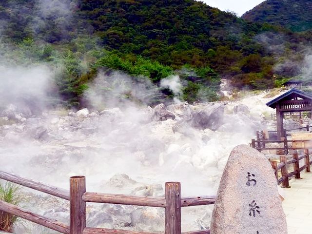 雲仙富貴屋の庭から見える雲仙地獄_乳白の湯と四季のお料理湯治のお宿 雲仙富貴屋