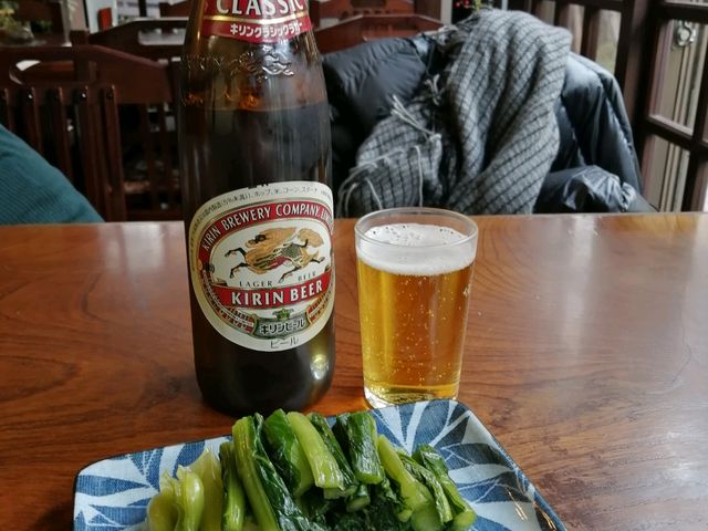 湯上がりのビールと野沢菜最高です_新屋