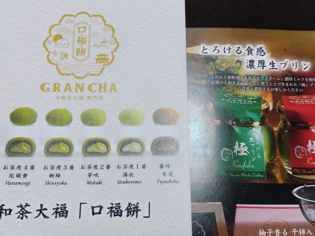 大福とプリンのパンフ。_大和茶大福専門店 GRANCHA