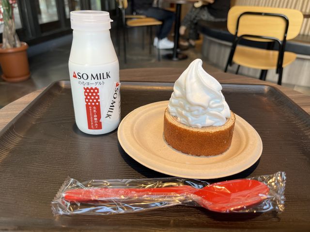 ソフトクリームをイートイン_ASO MILK FACTORY(はな阿蘇美)