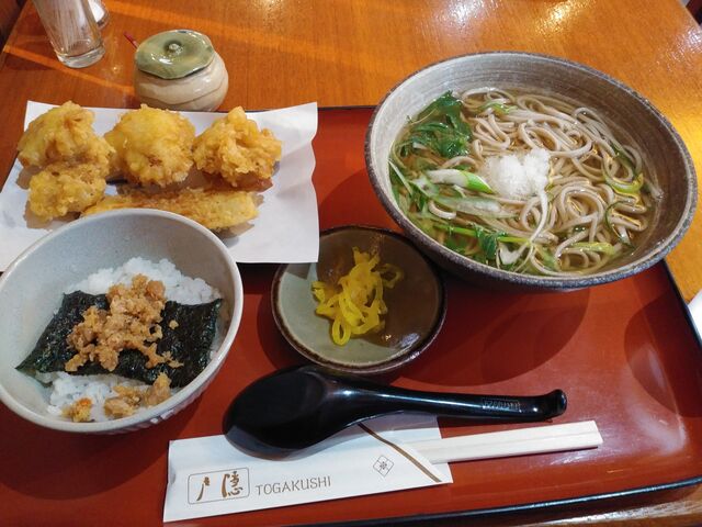 蕎麦とご飯とから揚げのセット。これで1000円はお得。期間限定です。_戸隠