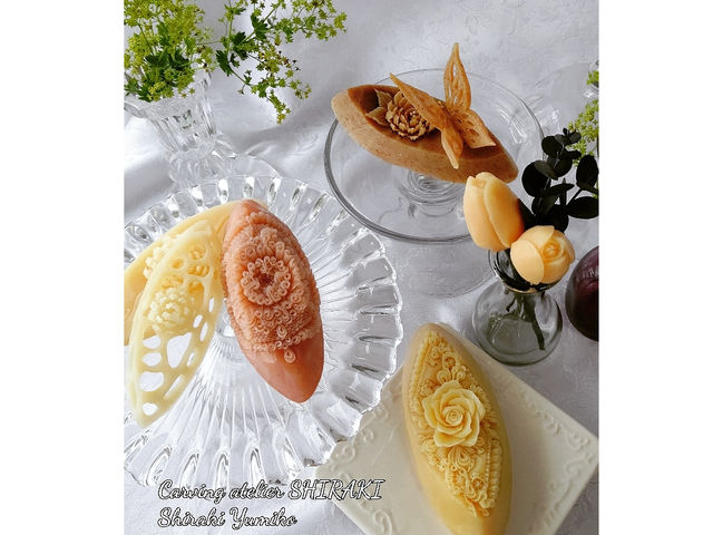 Soap carving 作品
蝶々の作品とチューリップの作品は体験レッスンできます_カービングアトリエSHIRAKI
