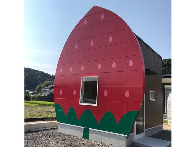 イチゴの建物が目印です
獲れたていちごといちごを使ったタルトなどを販売_tubu-ichigo