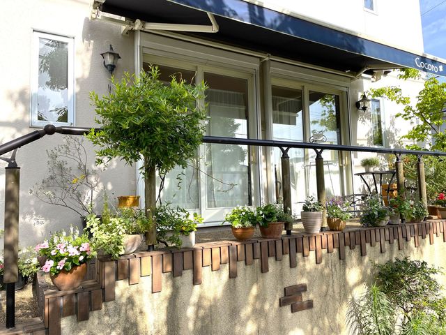 街路樹の通り沿い〜ネイビーブルーのオーニングが目印です♪_アロマスペース&ギャラリーCocoro