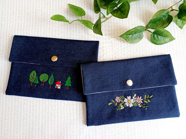 刺繍入りデニムポーチ_ミシン教室〜POCKET〜